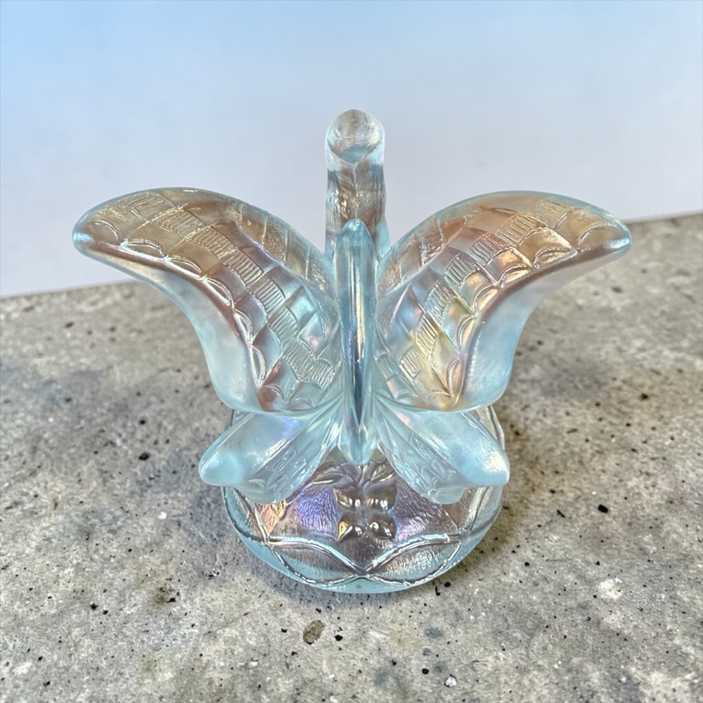 Vintage Fenton Iridescent Glass Butterfly on Branch Ring Holder 1980s - Picture 4 of 12